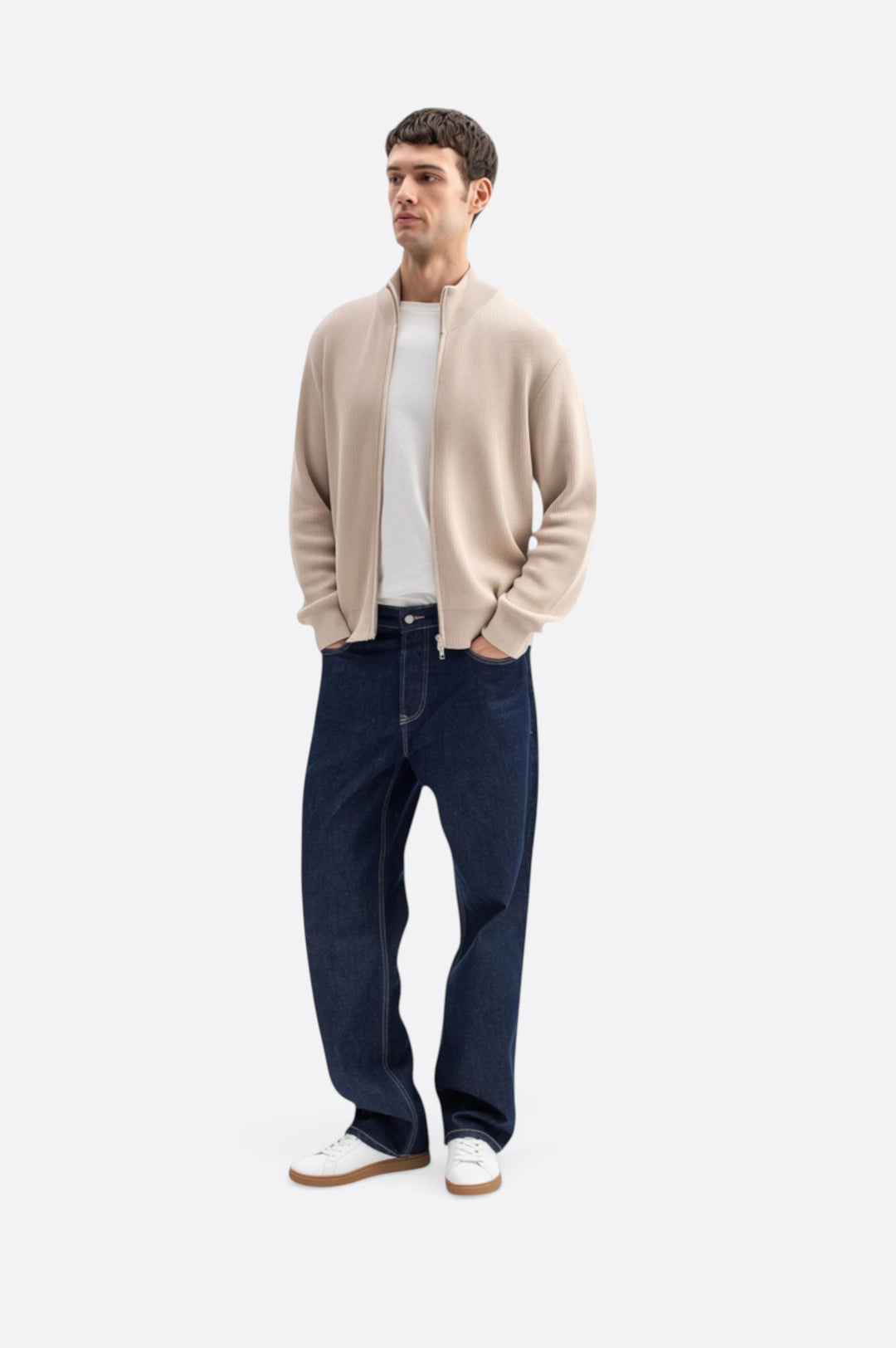 Giesto Gilet en tricot beige à fermeture éclair - Beige