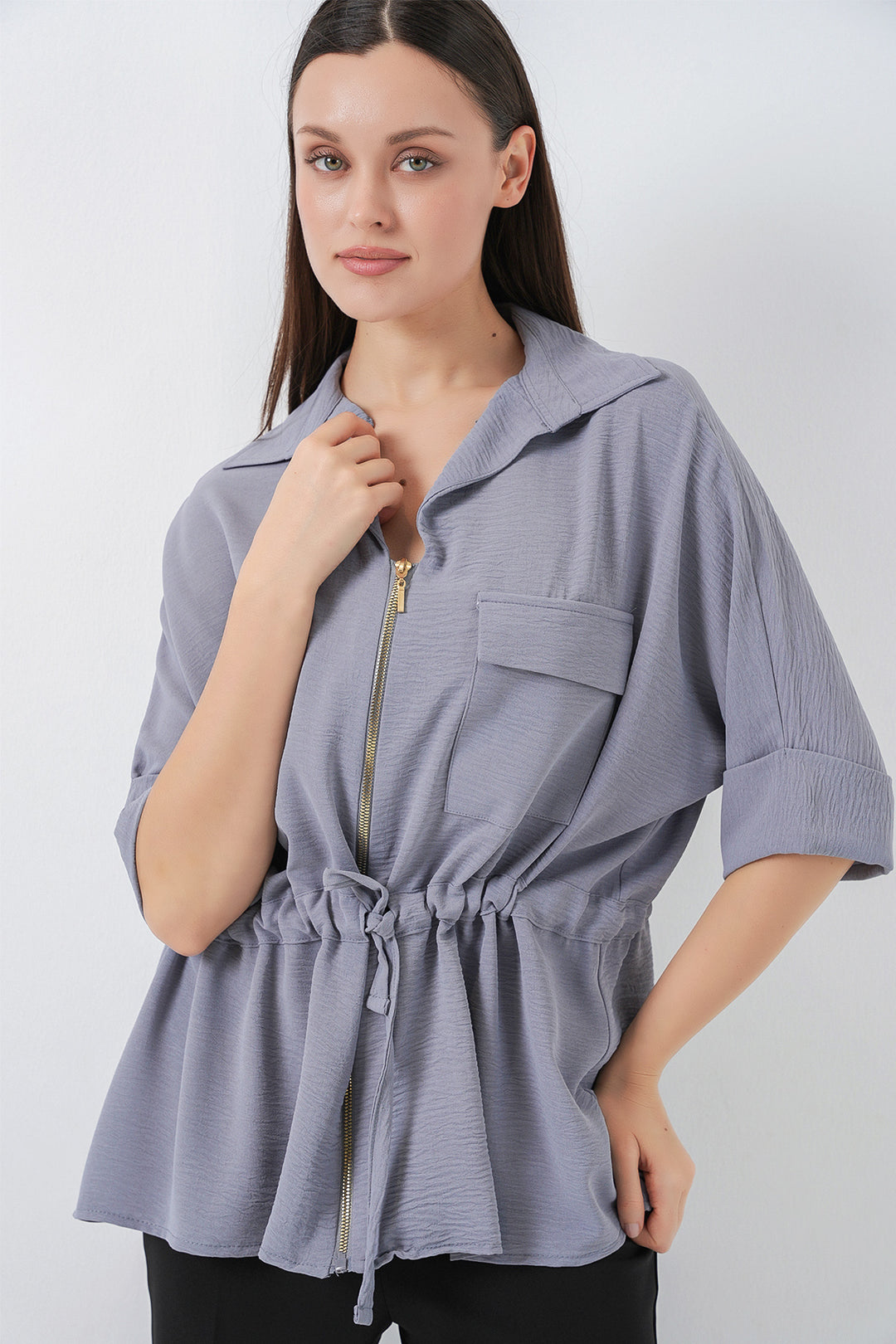 Bigdart Chemise Femme à Fermeture Éclair 0721 - Gris