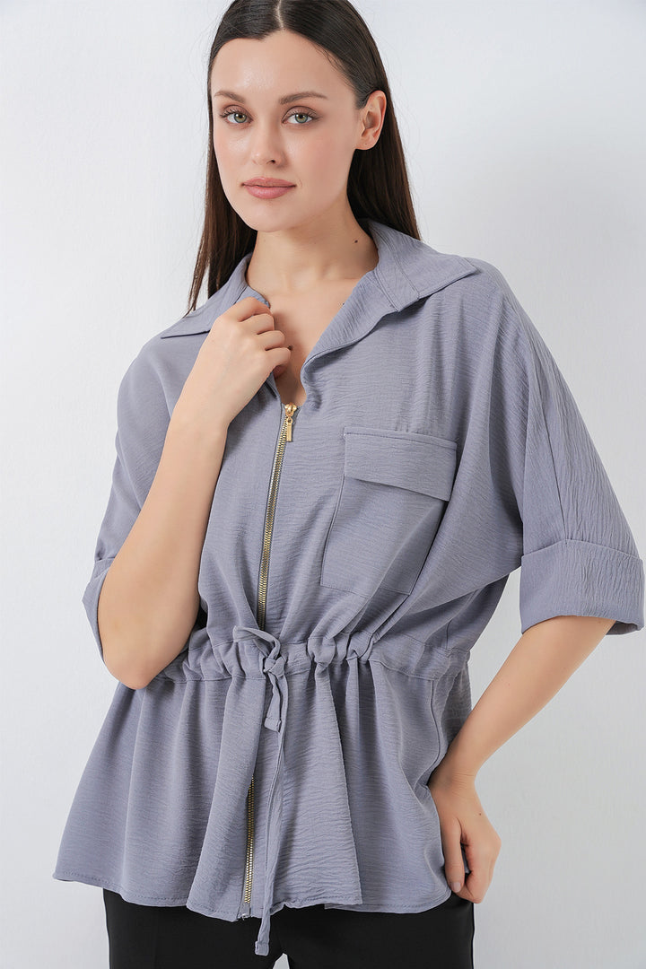 Bigdart Chemise Femme à Fermeture Éclair 0721 - Gris