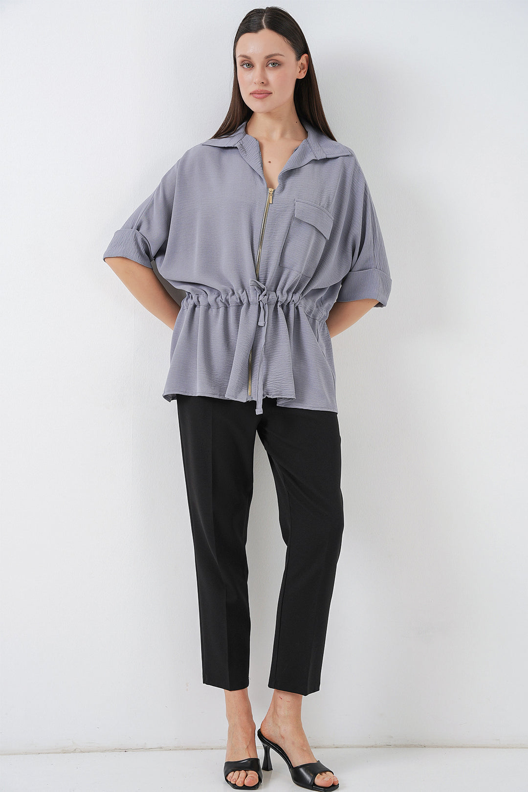 Bigdart Chemise Femme à Fermeture Éclair 0721 - Gris