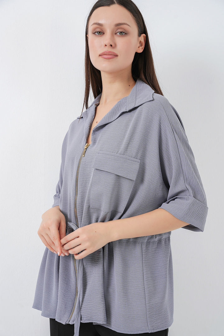 Bigdart Chemise Femme à Fermeture Éclair 0721 - Gris