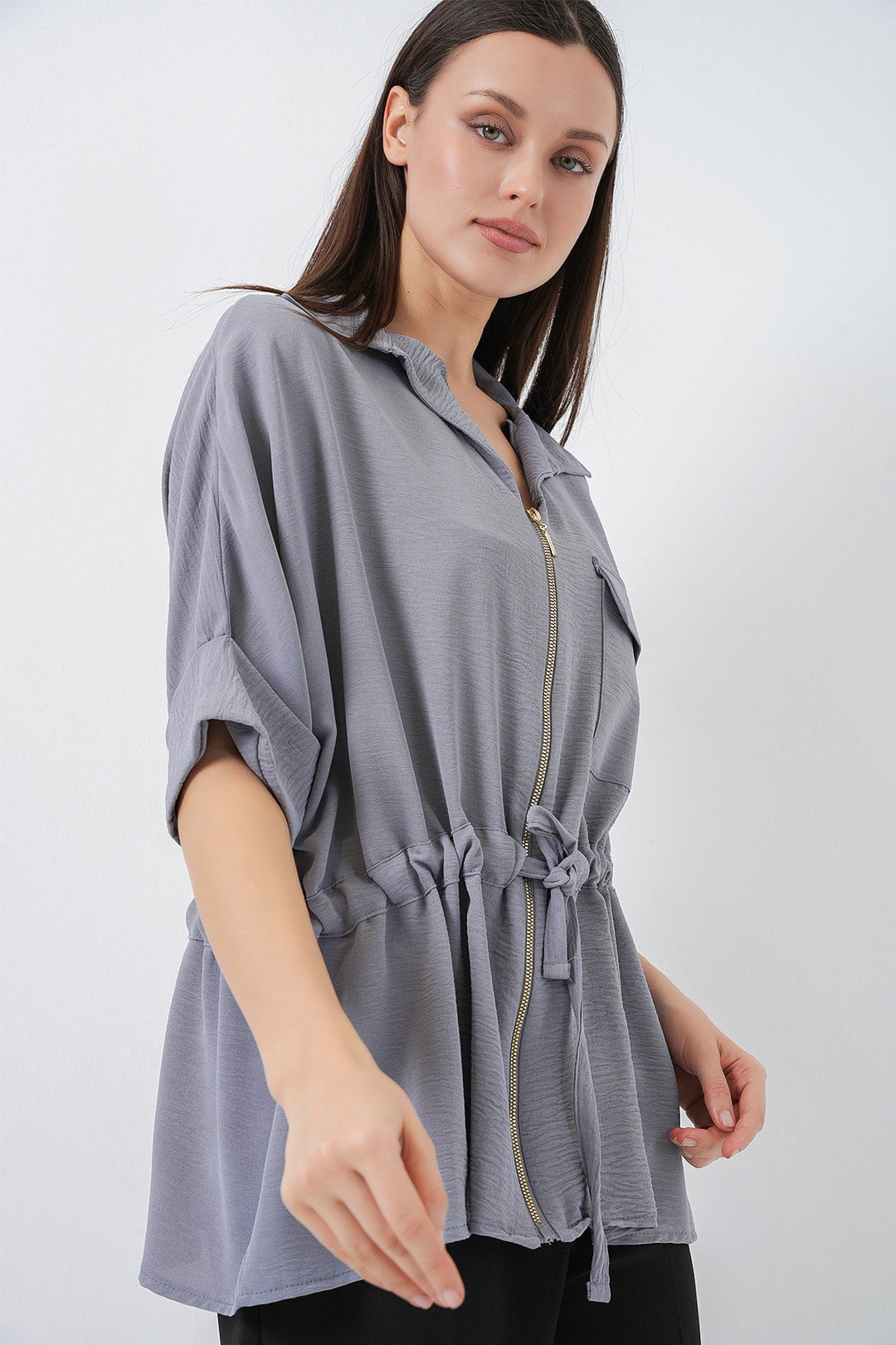 Bigdart Chemise Femme à Fermeture Éclair 0721 - Gris
