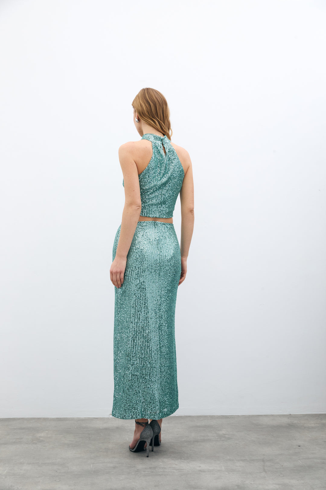 Sateen Jupe midi en tartan avec fermeture éclair - Menthe