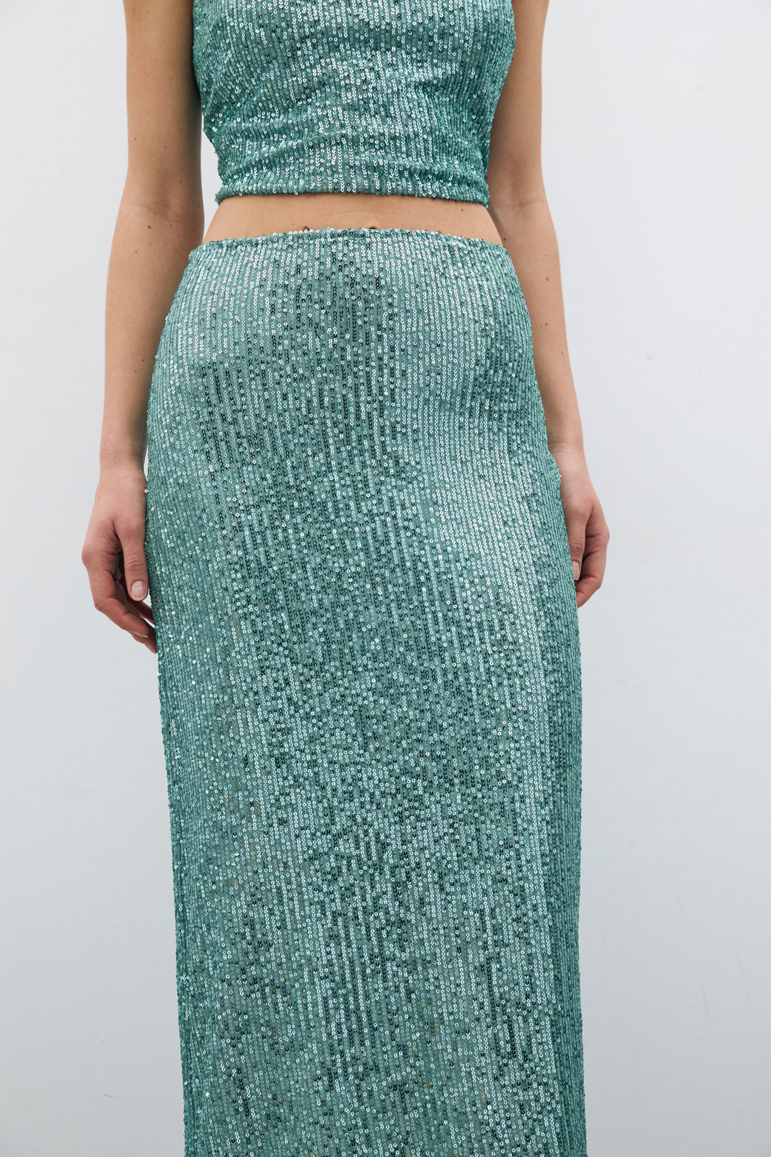 Sateen Jupe midi en tartan avec fermeture éclair - Menthe