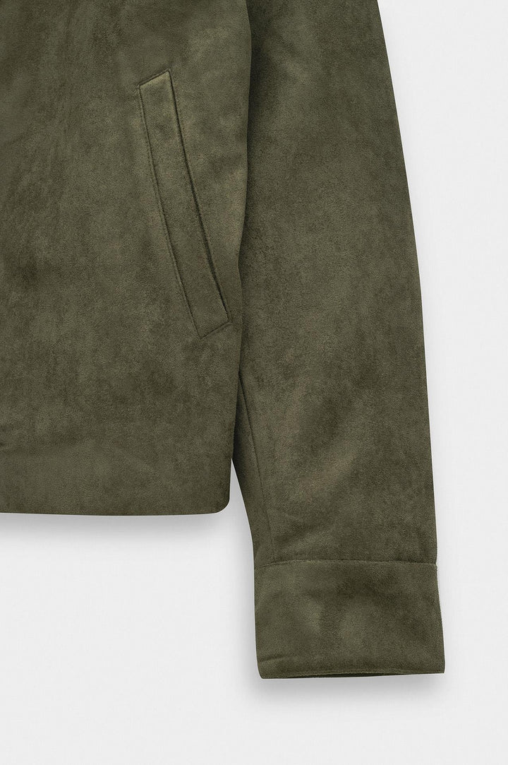 Giesto Veste Classique en Suède Kaki avec Fermeture Éclair - Kaki