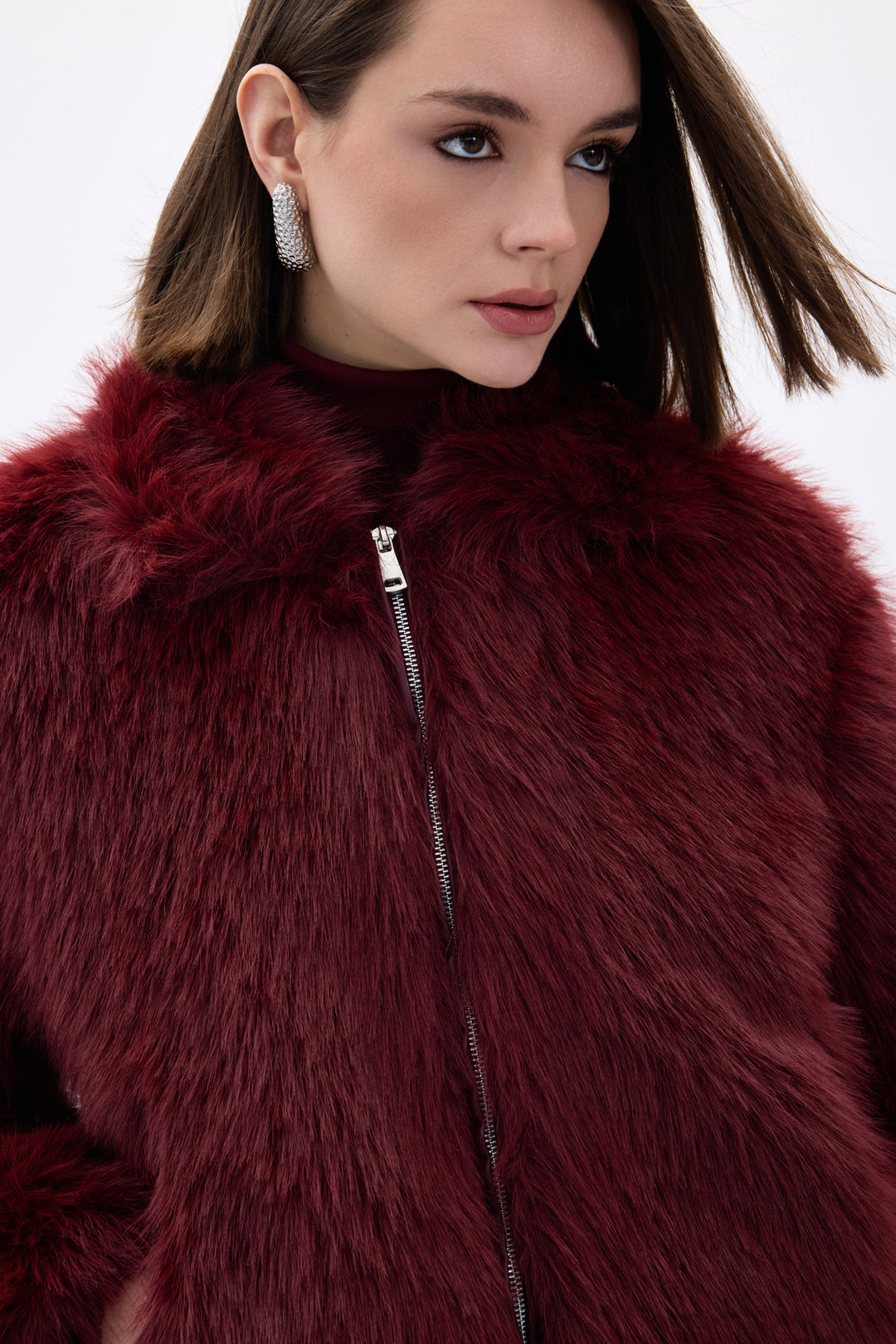 Sateen Fourrure zippée - Bordeaux