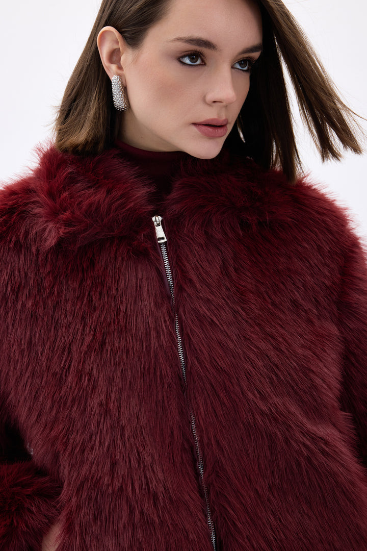 Sateen Fourrure zippée - Bordeaux