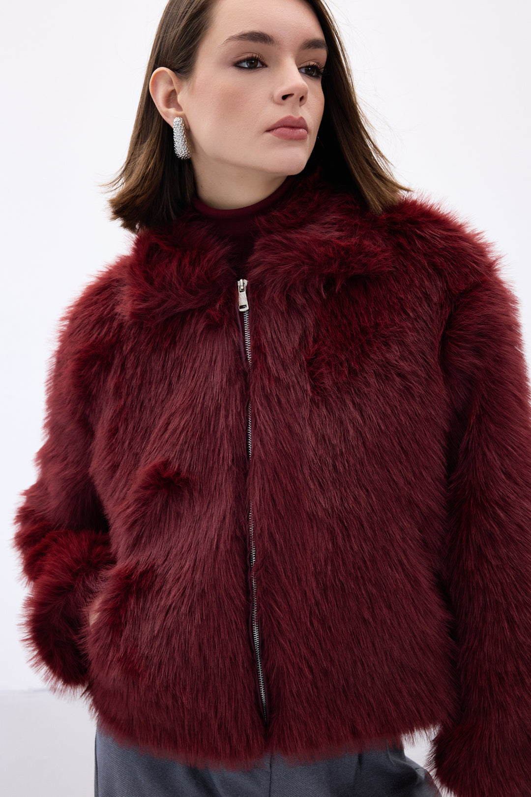 Sateen Fourrure zippée - Bordeaux