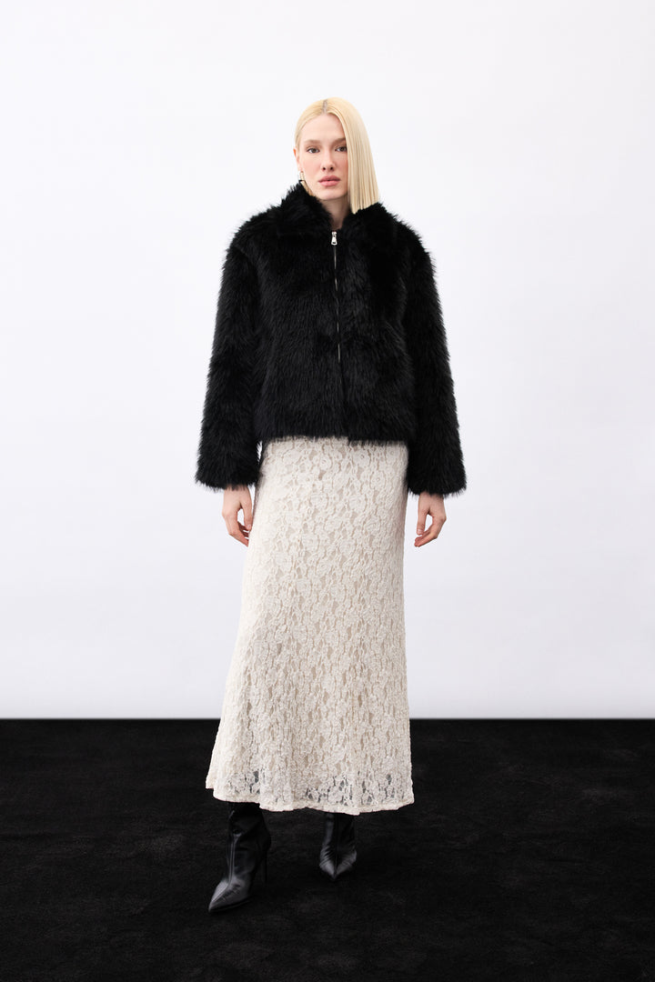 Sateen Veste en fourrure zippée - Noir