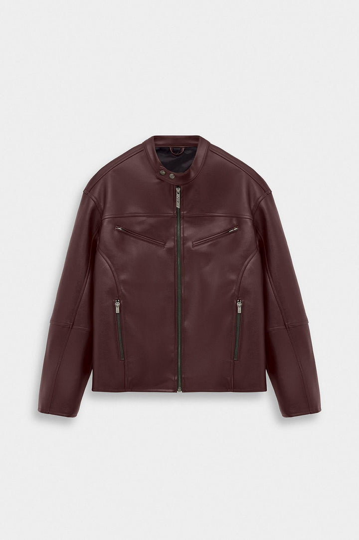 Giesto Veste en cuir bordeaux à panneaux zippés - Bordeaux