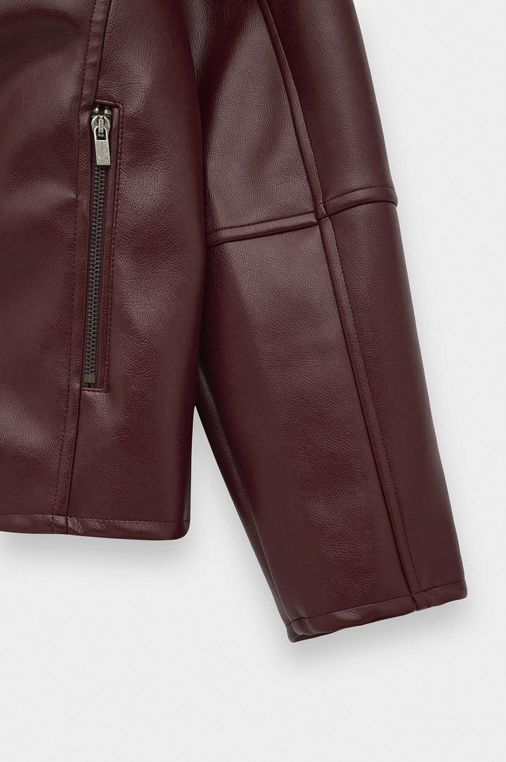 Giesto Veste en cuir bordeaux à panneaux zippés - Bordeaux