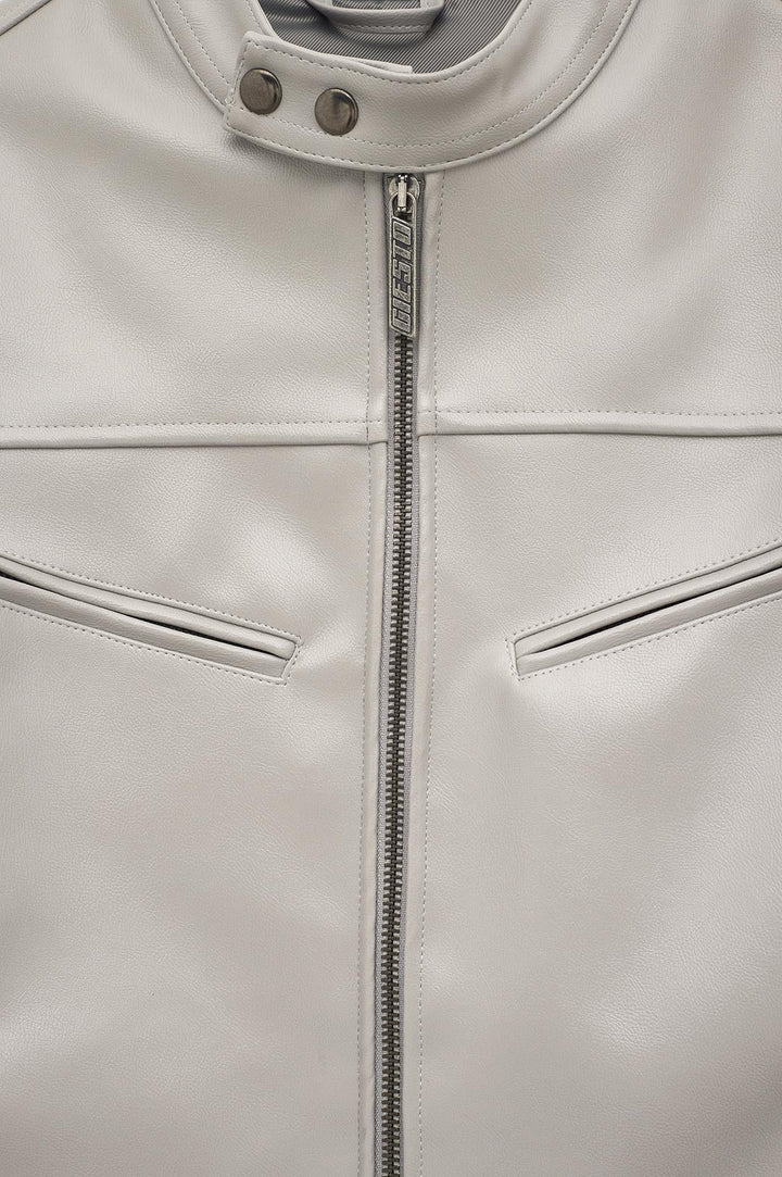 Giesto Veste en cuir gris à zip et pièces - Gris
