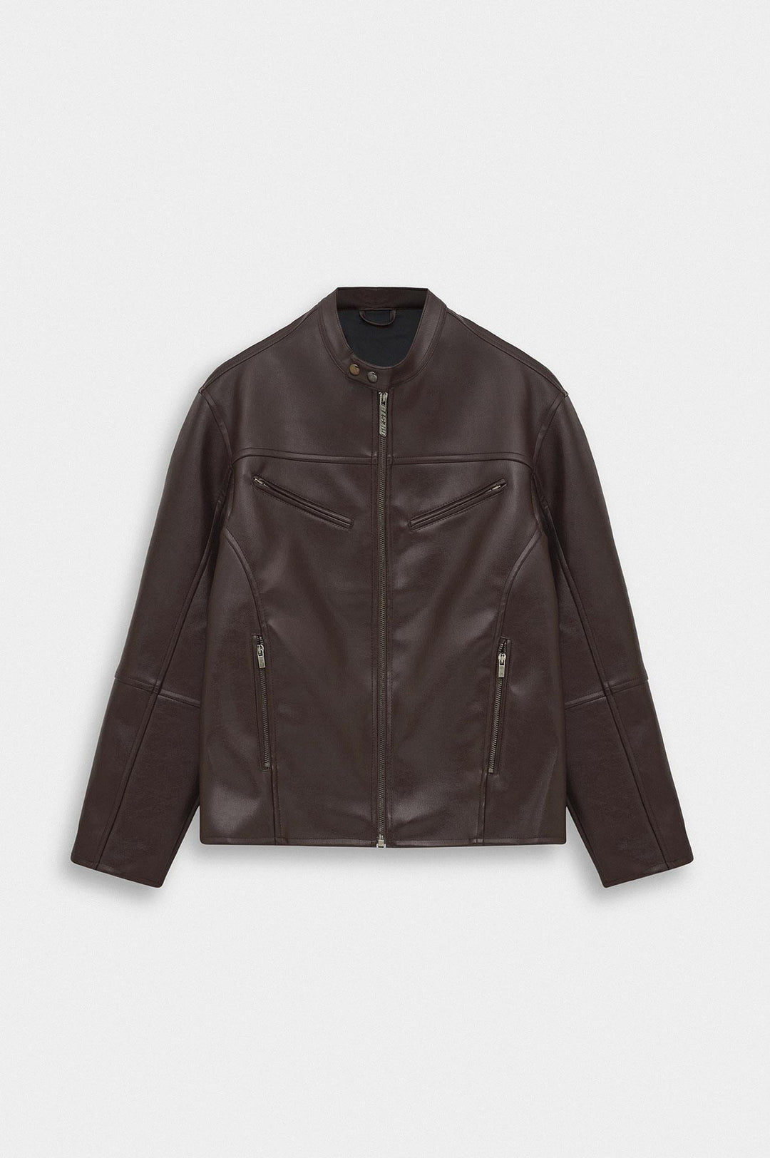Giesto Veste en cuir marron à panneaux zippés - Marron