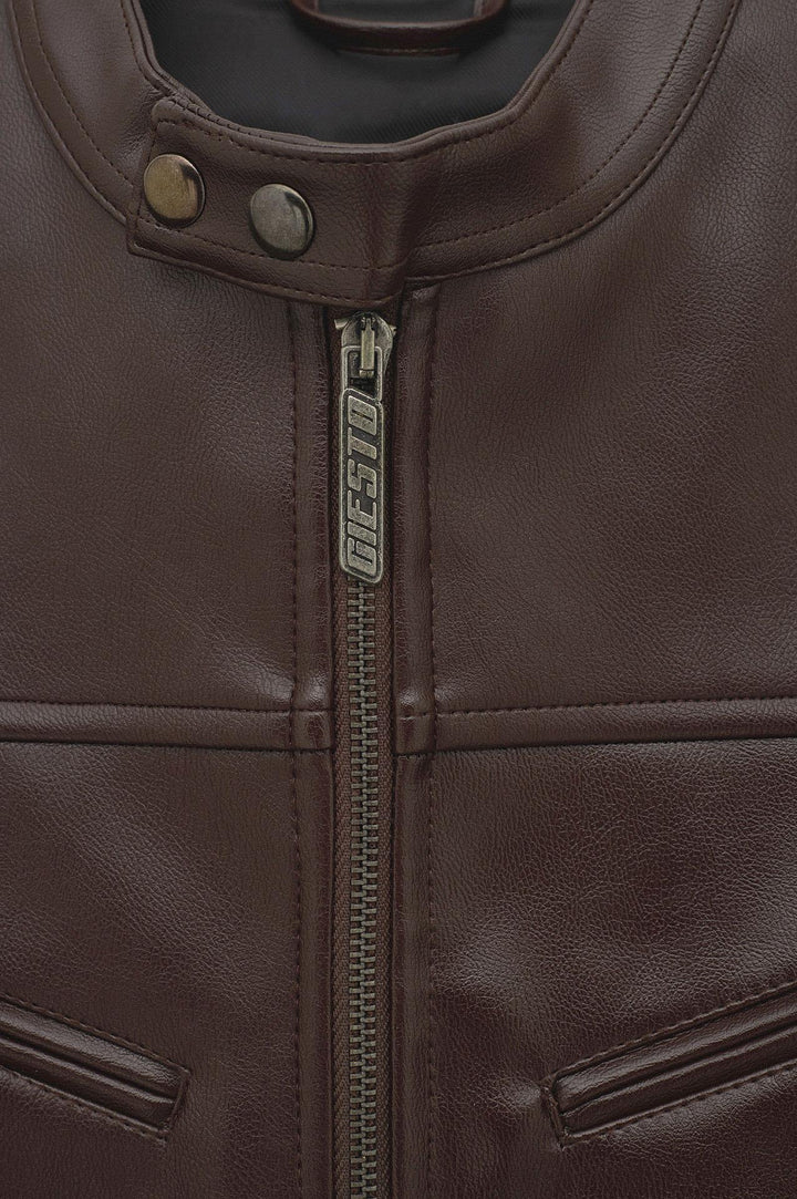 Giesto Veste en cuir marron à panneaux zippés - Marron