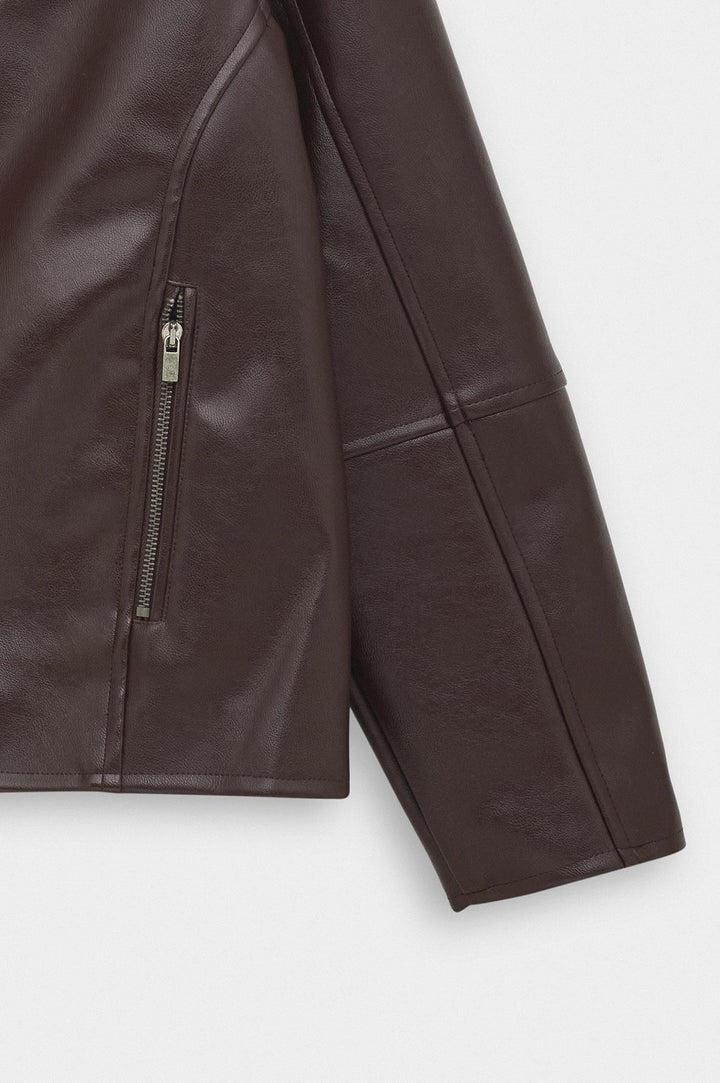 Giesto Veste en cuir marron à panneaux zippés - Marron