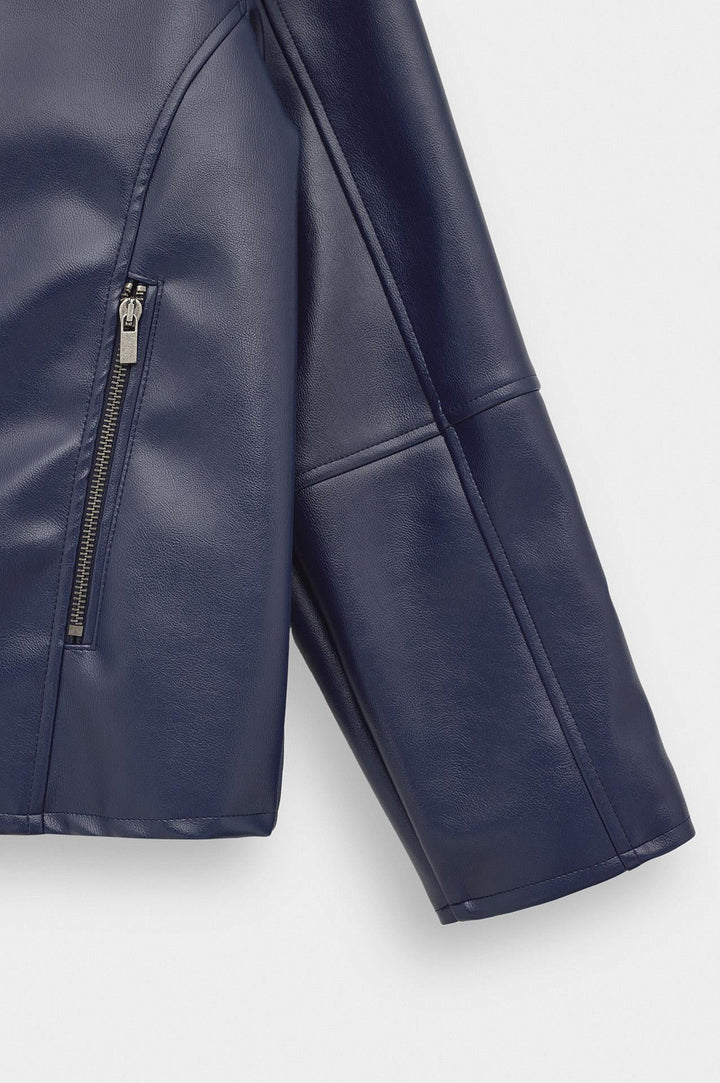 Giesto Veste en cuir bleu marine à panneaux zippés - Bleu marine