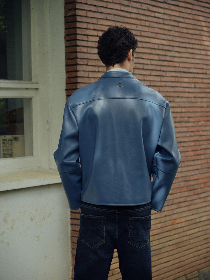 Giesto Veste en cuir bleu marine à panneaux zippés - Bleu