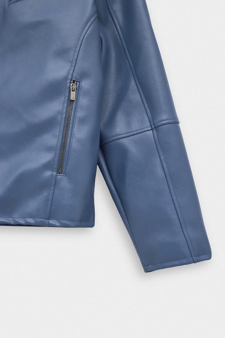 Giesto Veste en cuir bleu marine à panneaux zippés - Bleu