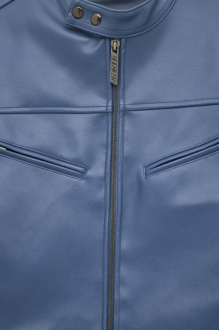 Giesto Veste en cuir bleu marine à panneaux zippés - Bleu