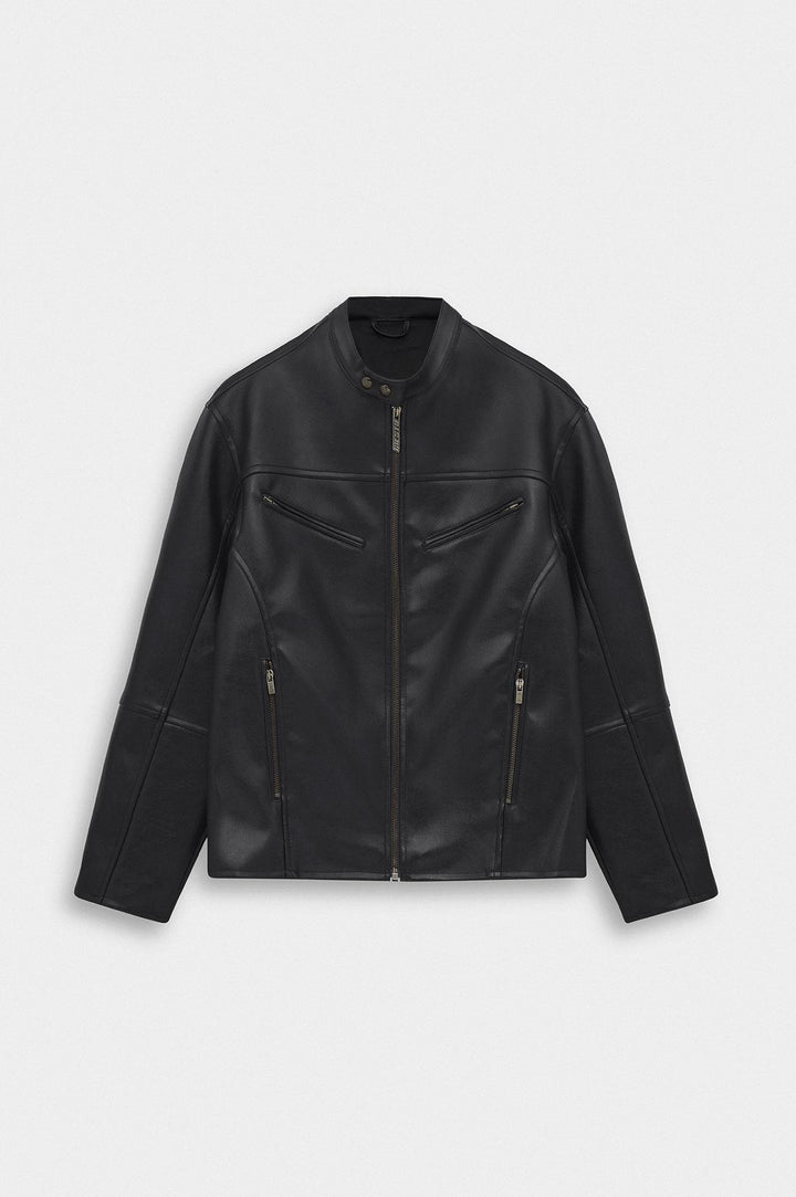 Giesto Veste en cuir noir à panneaux zippés - Noir