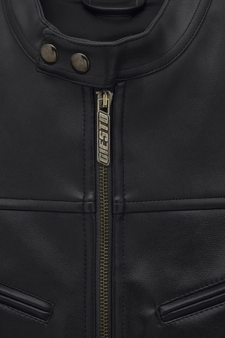 Giesto Veste en cuir noir à panneaux zippés - Noir