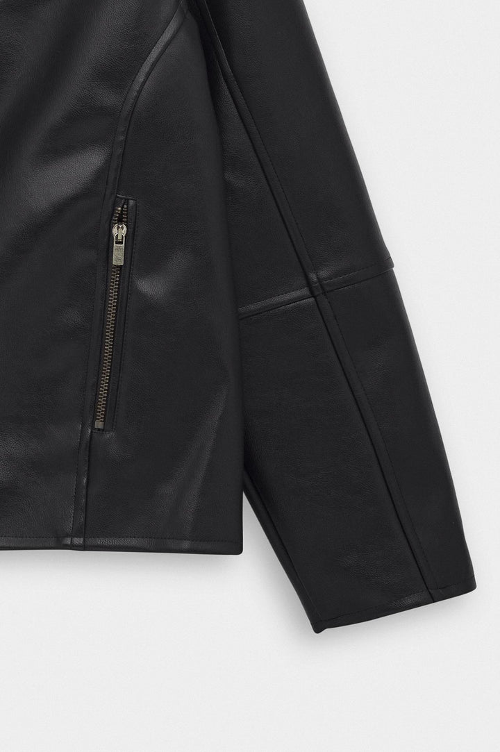 Giesto Veste en cuir noir à panneaux zippés - Noir