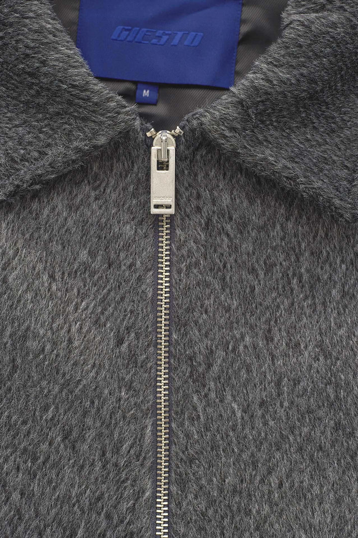 Giesto Veste en laine anthracite à fermeture éclair coupe regular - Anthracite