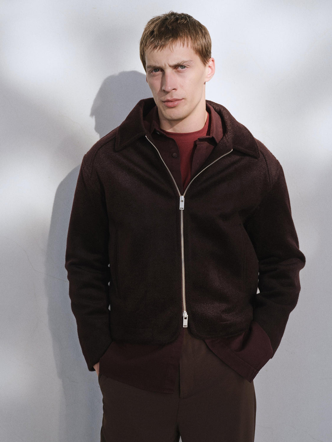 Giesto Veste en Laine Bordeaux Regular Fit avec Fermeture Éclair - Bordeaux