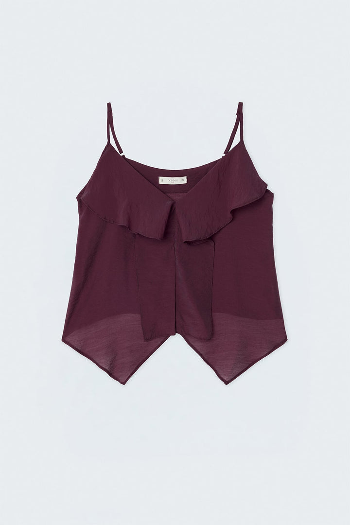 Sateen Blouse à bretelles avec volants - Bordeaux