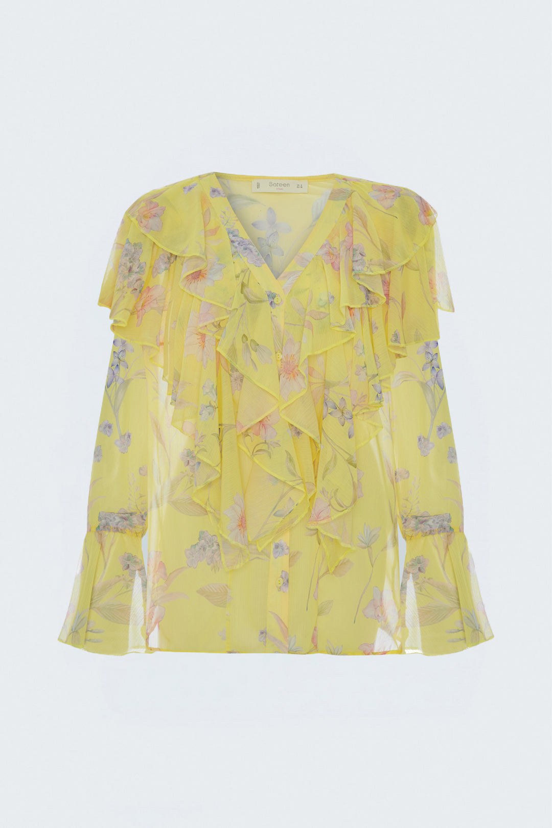 Sateen Chemise à motifs avec volants - Jaune