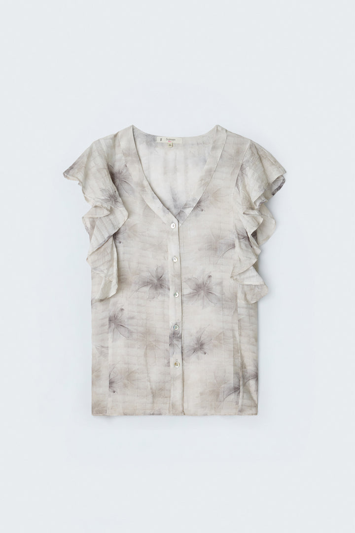 Sateen Chemisier à Détail Volant - Gris