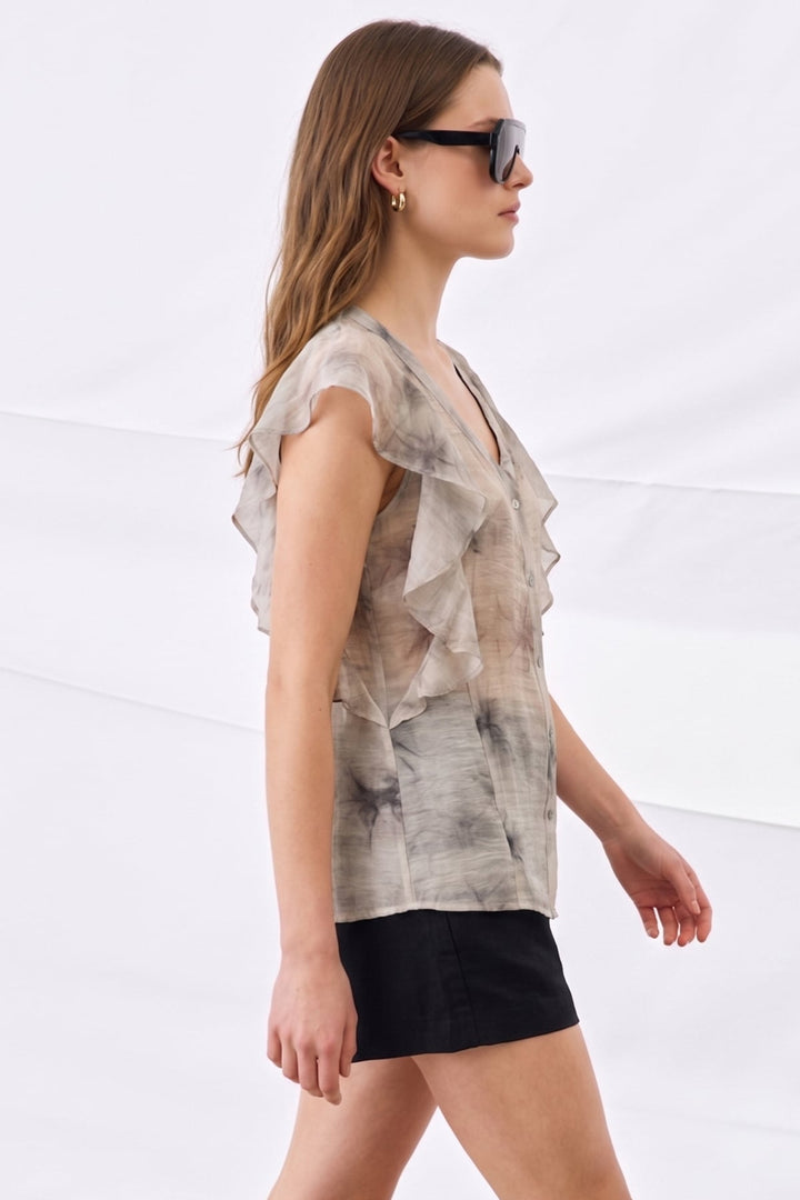 Sateen Chemisier à Détail Volant - Gris