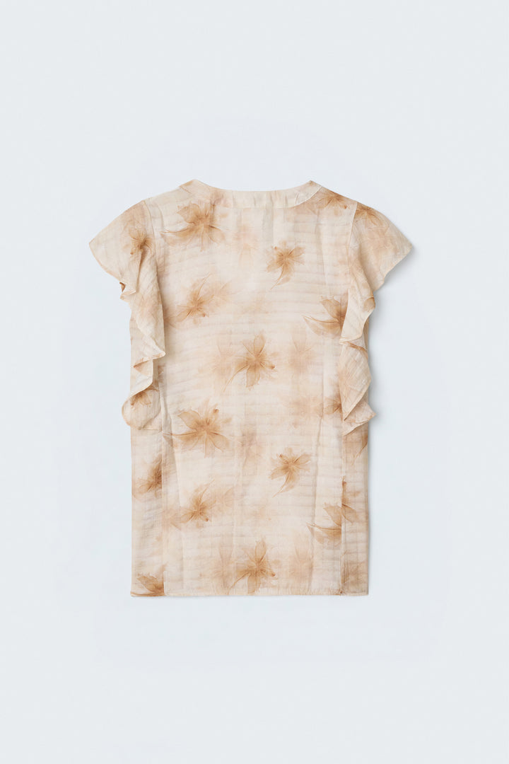 Sateen Chemisier à Détail Volant - Marron