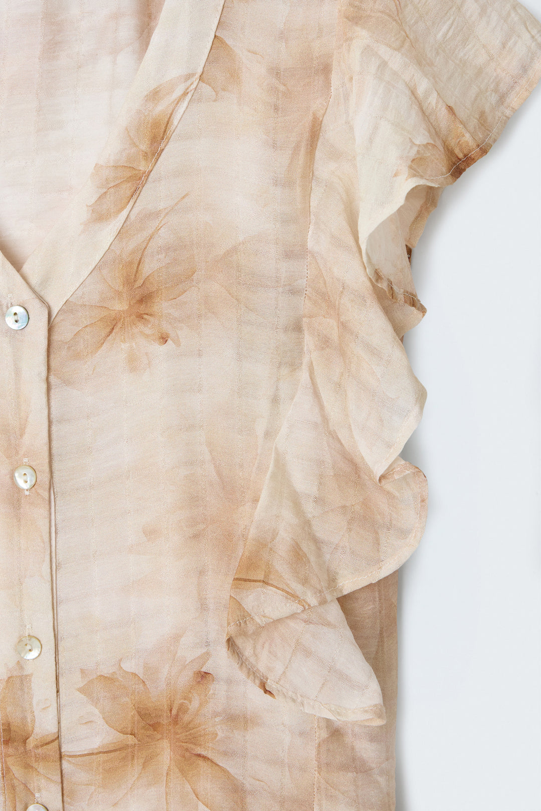 Sateen Chemisier à Détail Volant - Marron