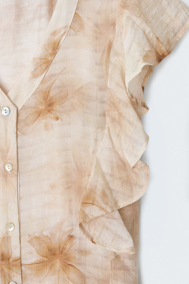 Sateen Chemisier à Détail Volant - Marron