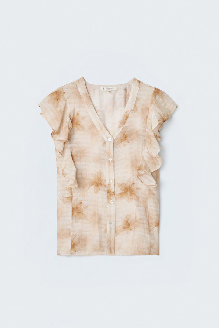 Sateen Chemisier à Détail Volant - Marron