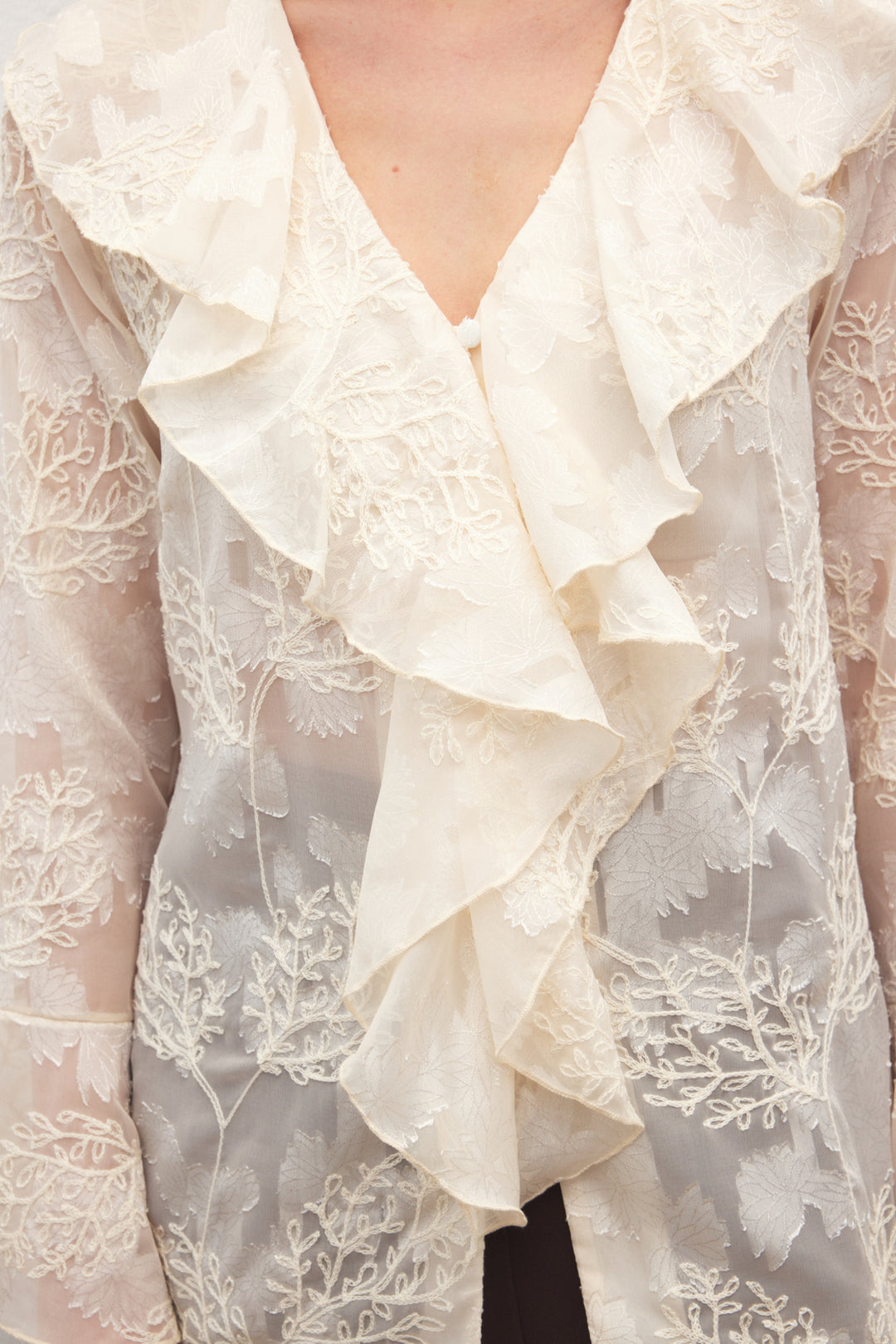 Sateen Chemisier Brodé avec Volants - Beige
