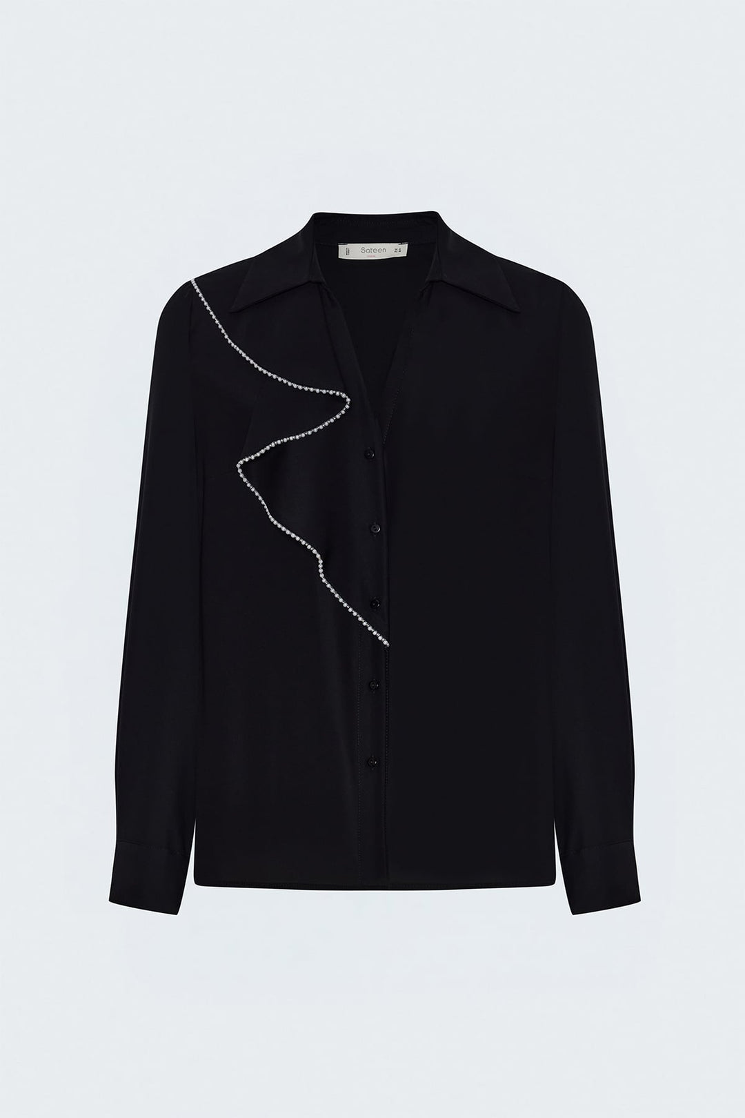 Sateen Chemise avec Détails Volants et Accessoires - Noir