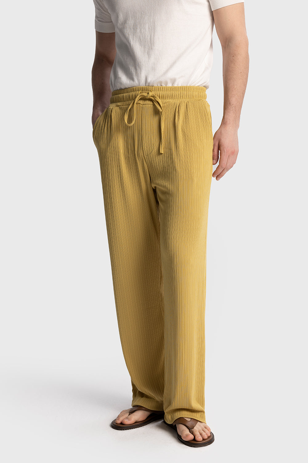 Giesto Pantalon basique côtelé - Jaune