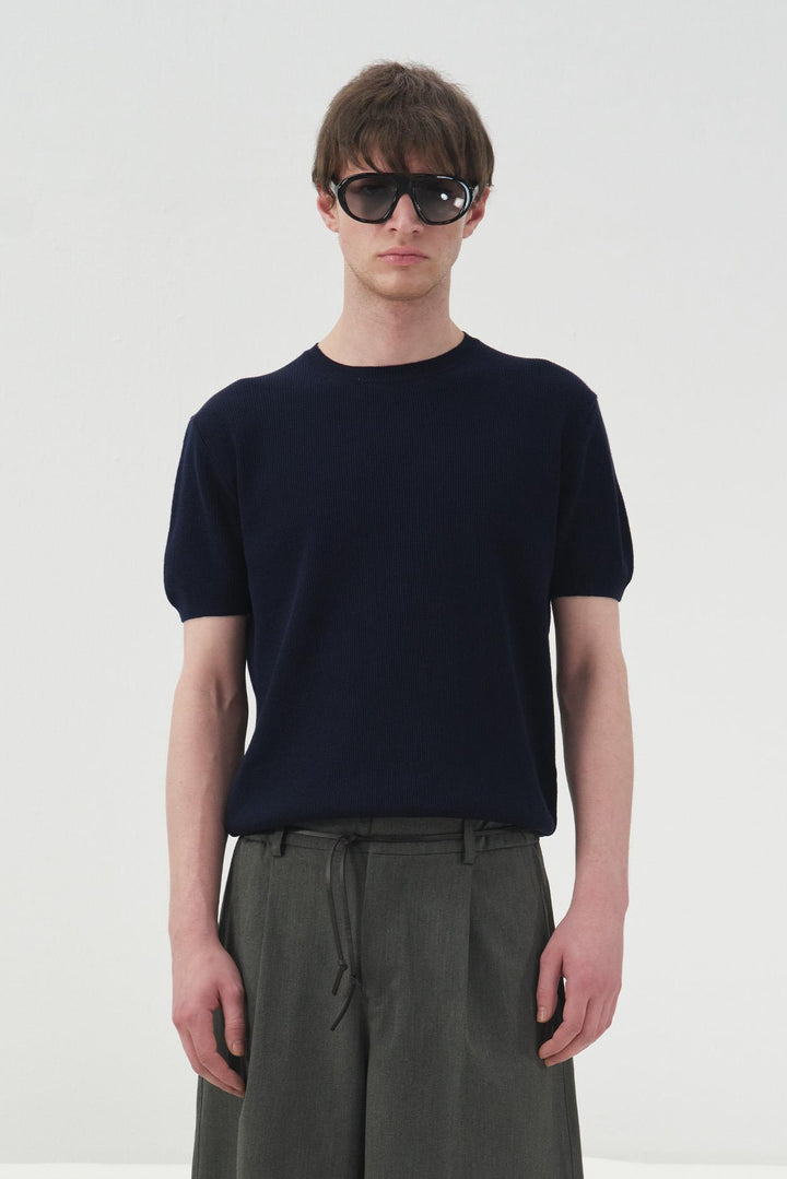 Giesto T-shirt en tricot texturé bleu marine - Bleu marine