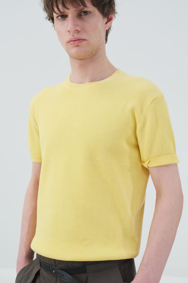 Giesto T-shirt en tricot côtelé texturé jaune - Jaune