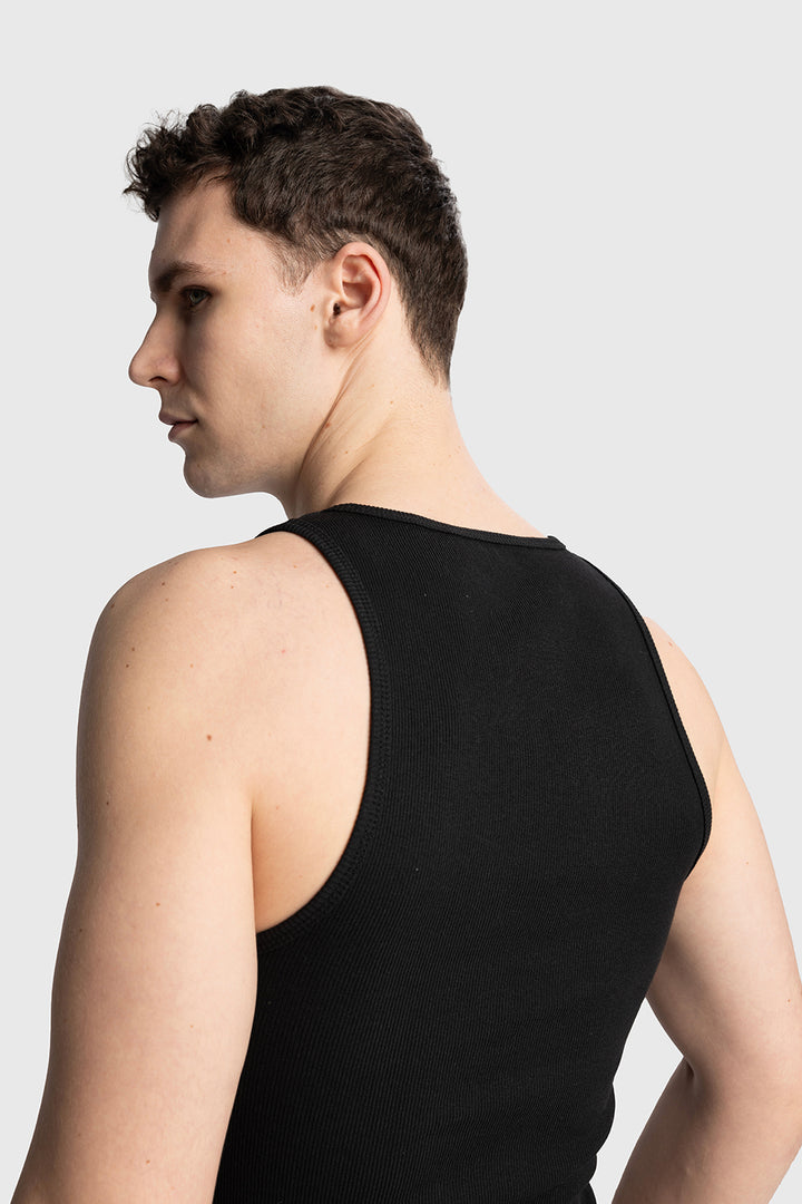 Giesto T-shirt sans manches côtelé - Noir
