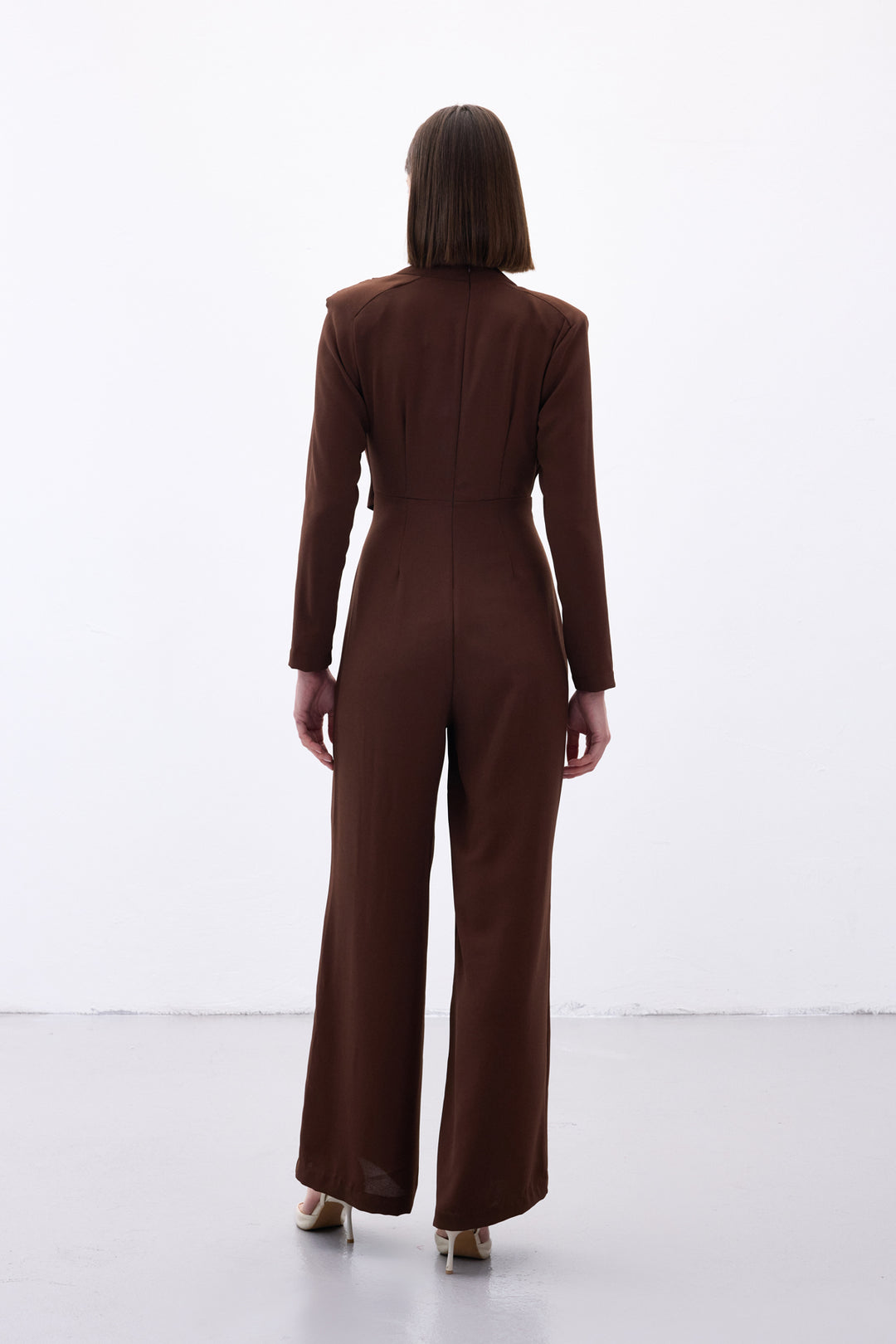 Sateen Combinaison Crêpe avec Accessoire Nœud - Marron