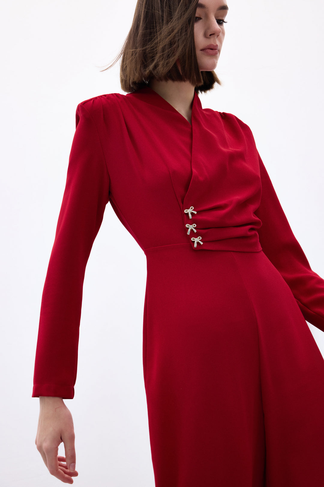 Sateen Combinaison Crêpe avec Accessoire Nœud - Rouge
