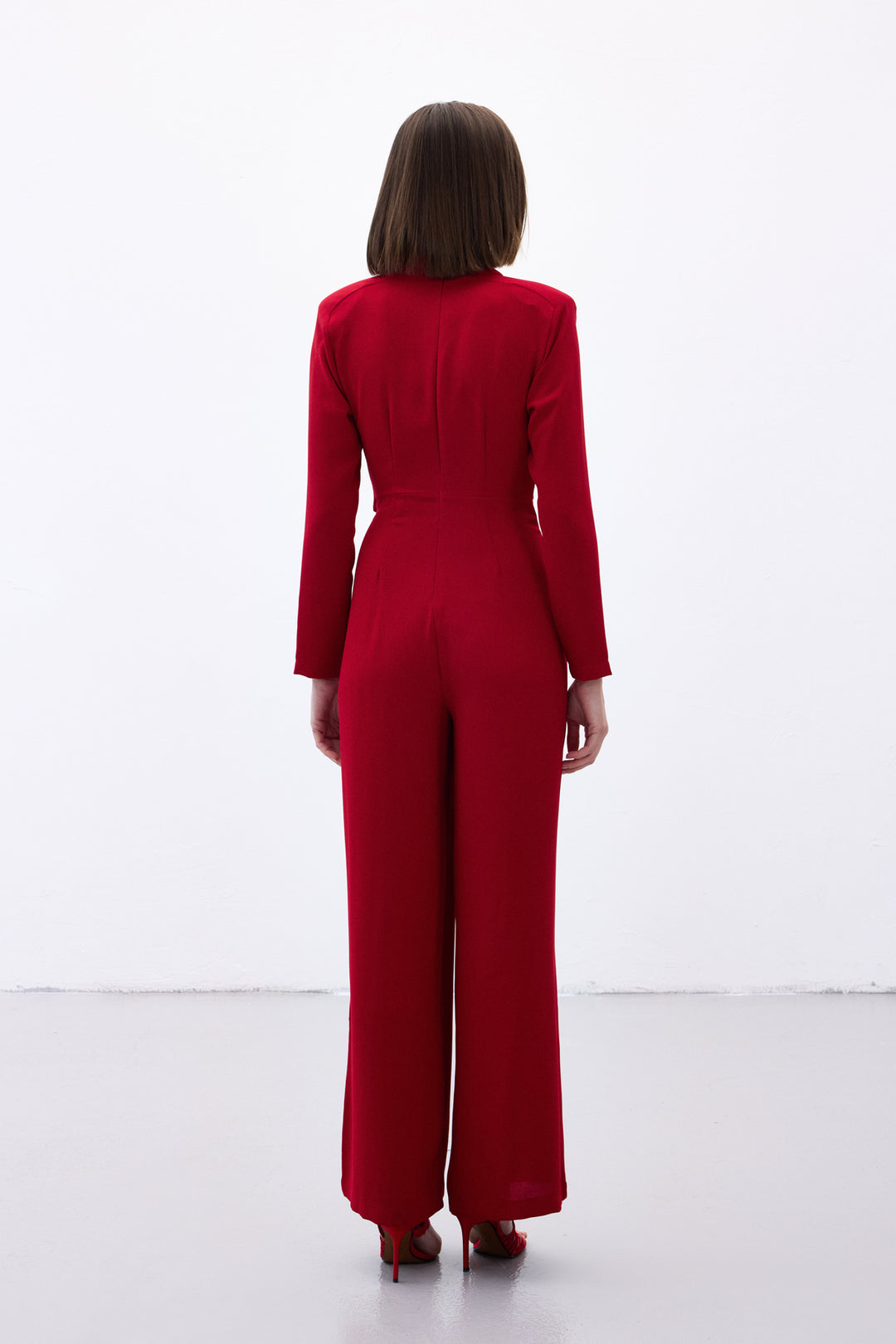 Sateen Combinaison Crêpe avec Accessoire Nœud - Rouge