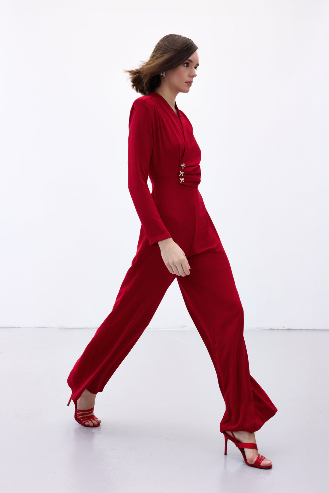 Sateen Combinaison Crêpe avec Accessoire Nœud - Rouge