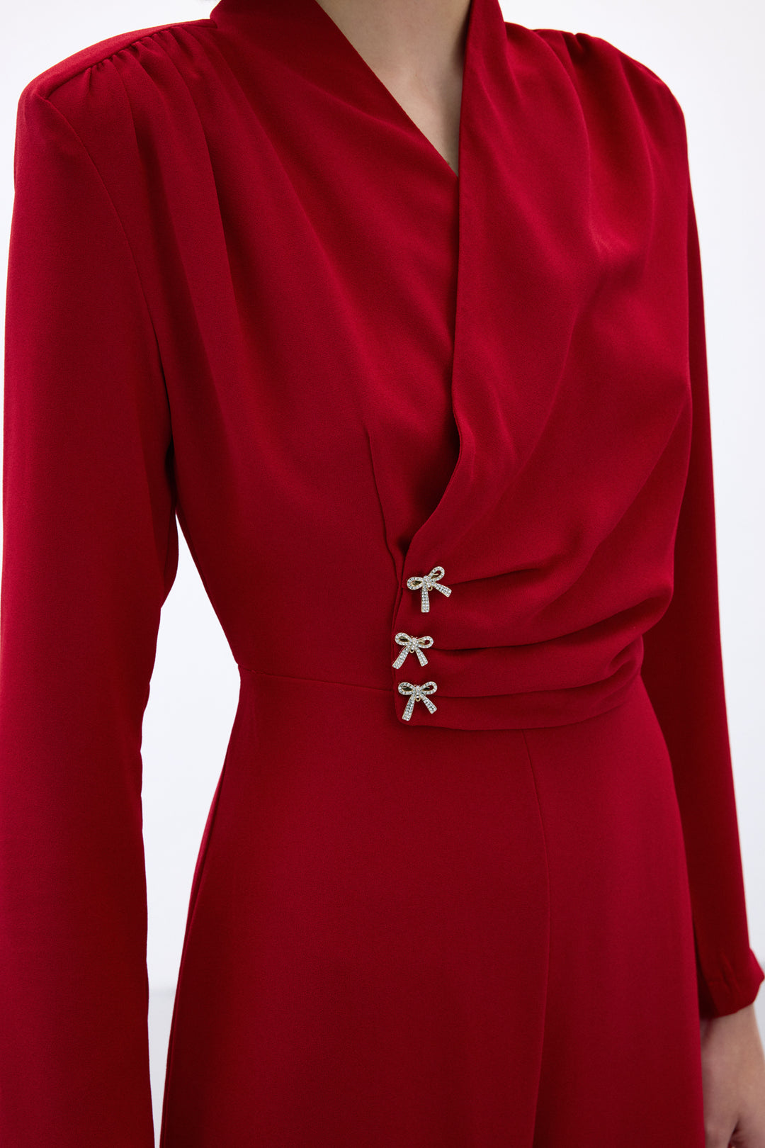 Sateen Combinaison Crêpe avec Accessoire Nœud - Rouge