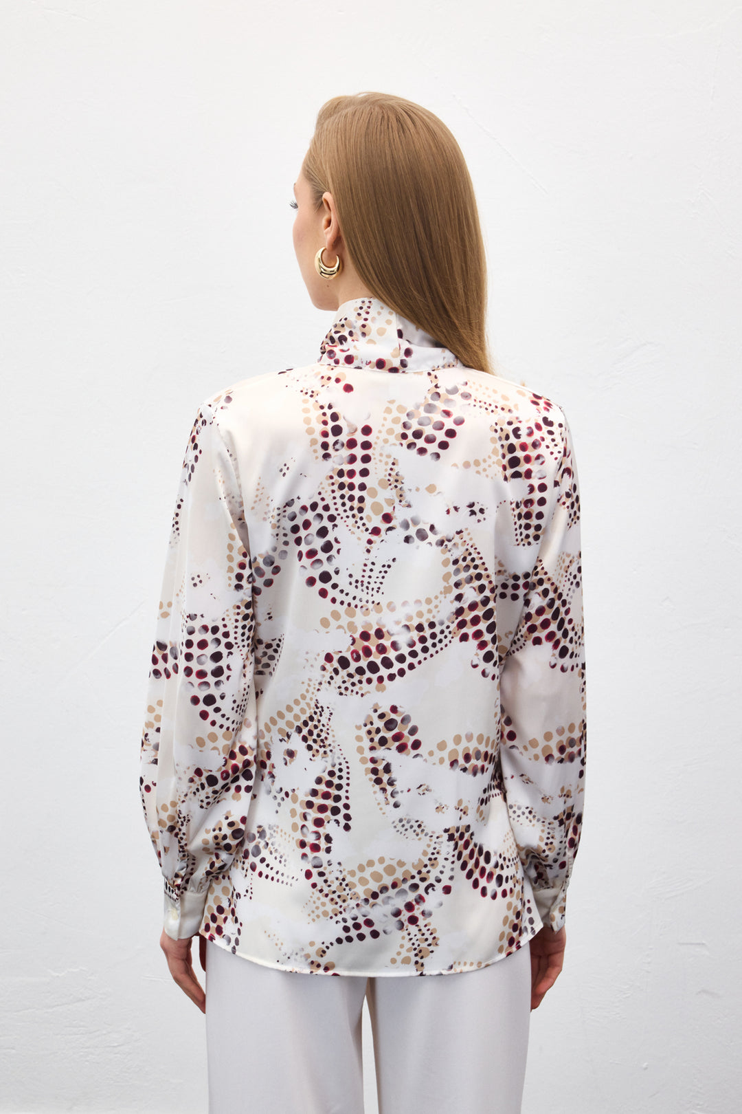 Sateen Blouse Imprimée à Détail Foulard - Écru