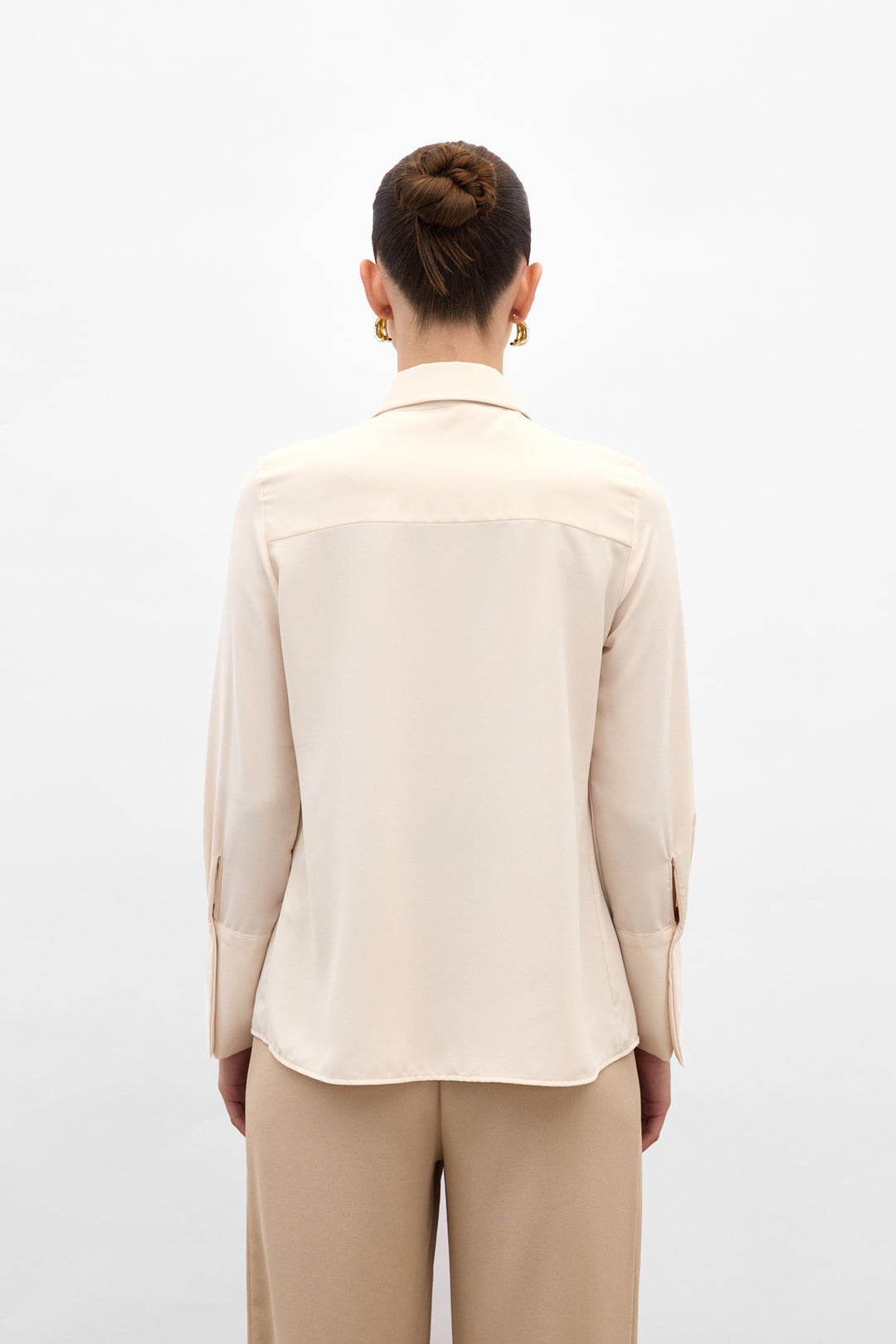 Sateen Chemise avec Foulard - Beige