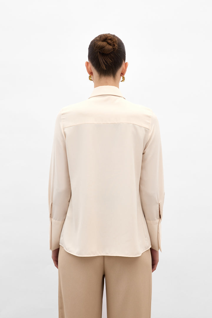 Sateen Chemise avec Foulard - Beige